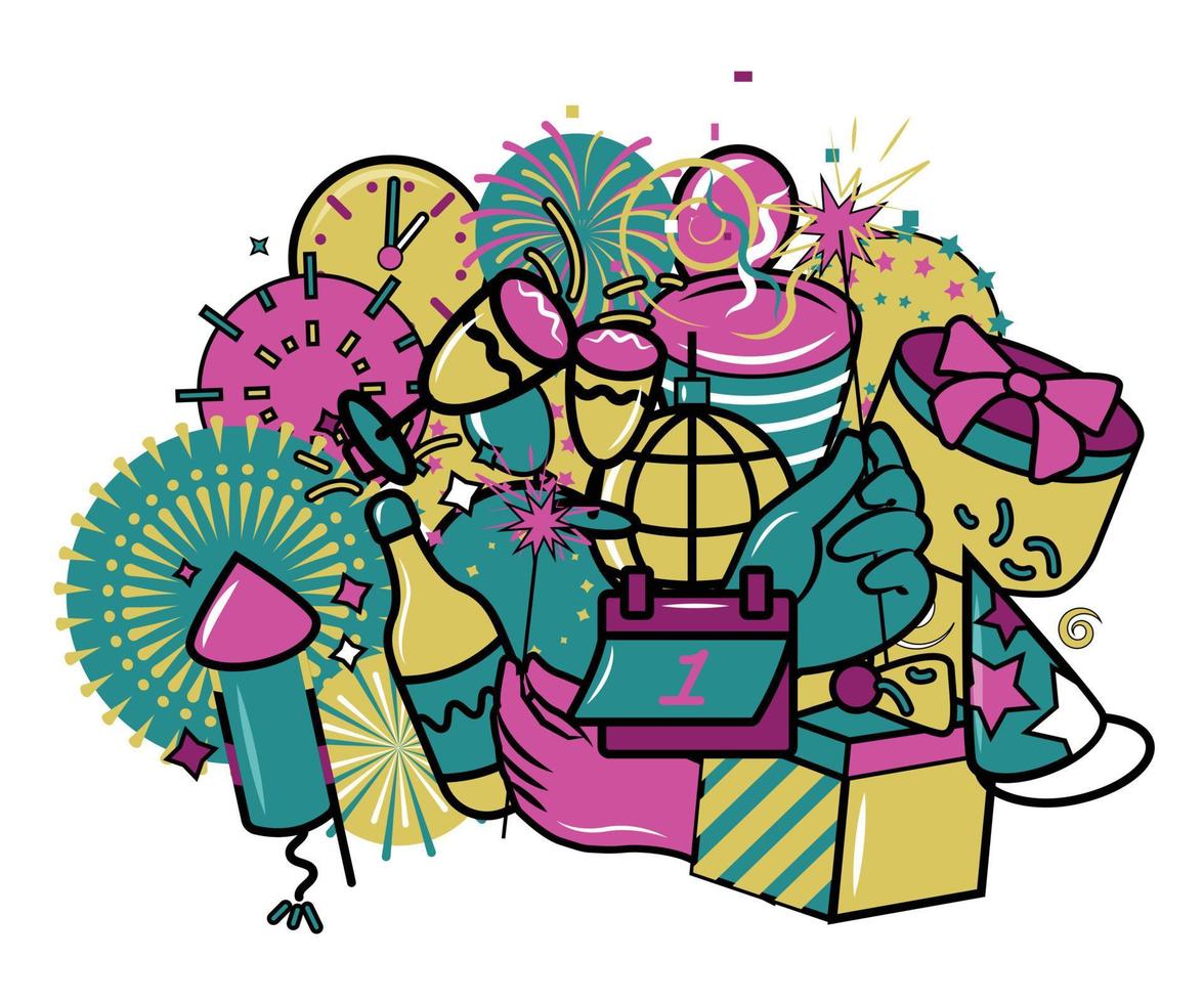 group of celebrate new years eve elements vector