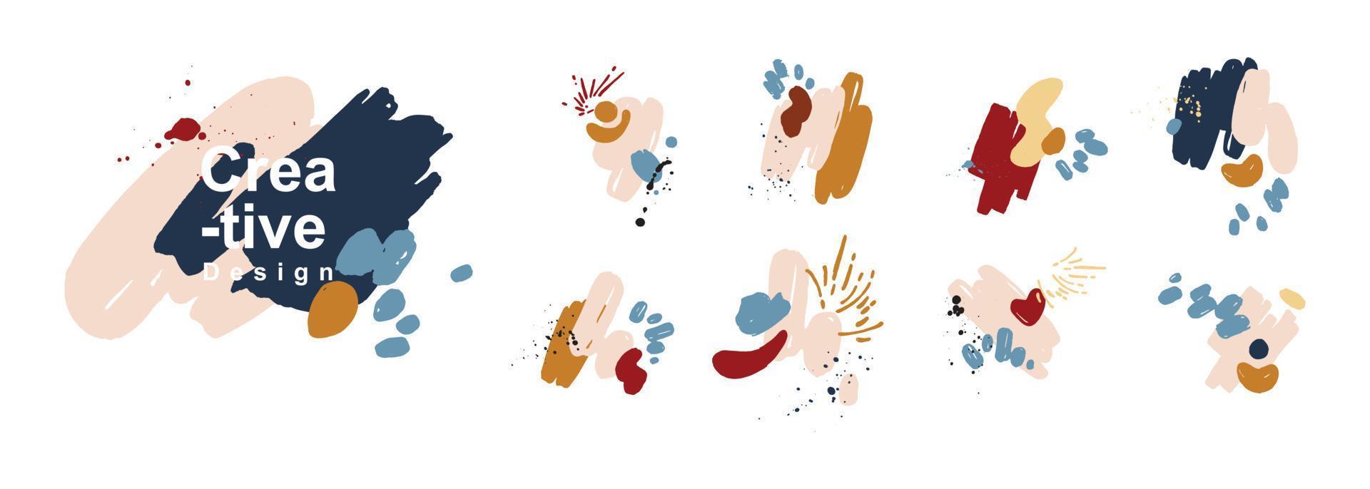 Abstract brush stroke ornament in vintage theme. Composition of simple stroke for copy space and design element. Set of minimalist design graphic vector