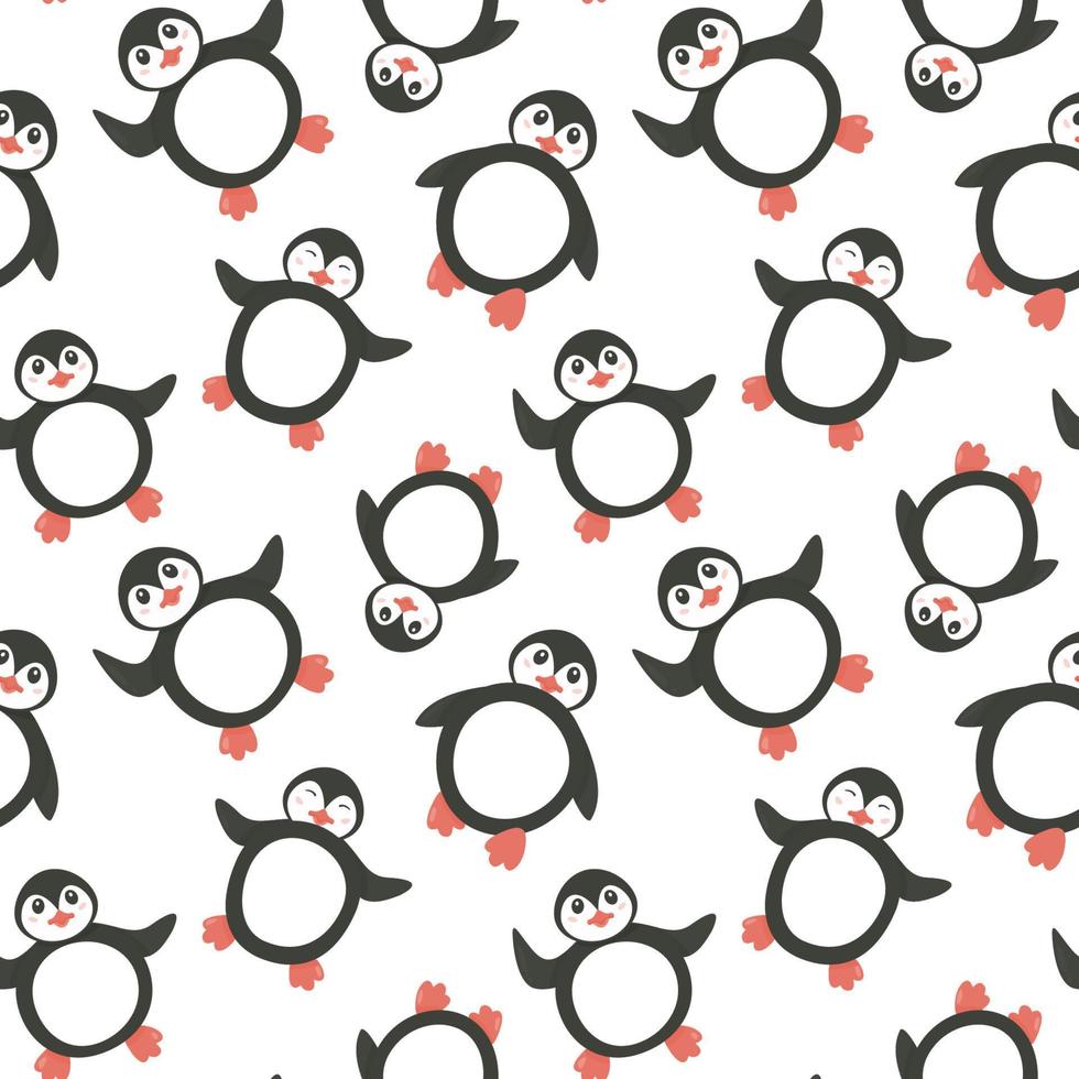 Seamless children's pattern with funny penguins. Vector seamless pattern.