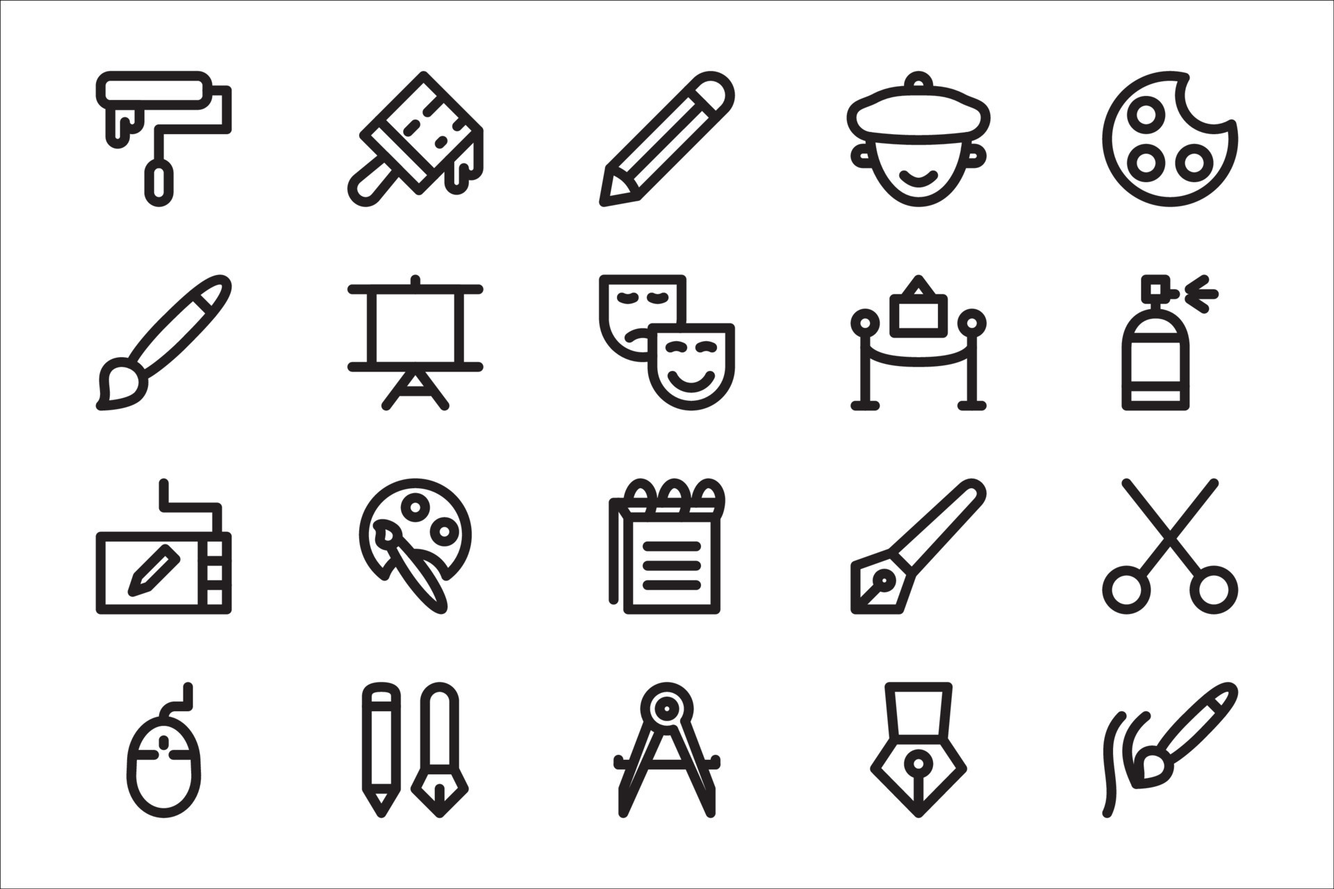 Art icon set. Included the icons as artist, color, paint, designer ...