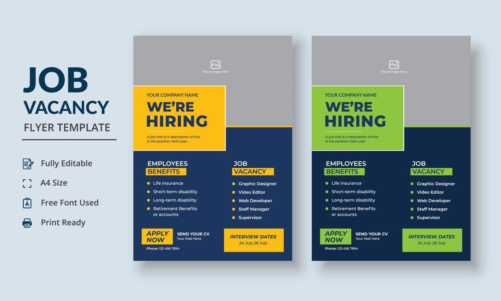 Job Vacancy Flyer Template, Job Recruitment Flyer, We are Hiring Job Flyer Template vector