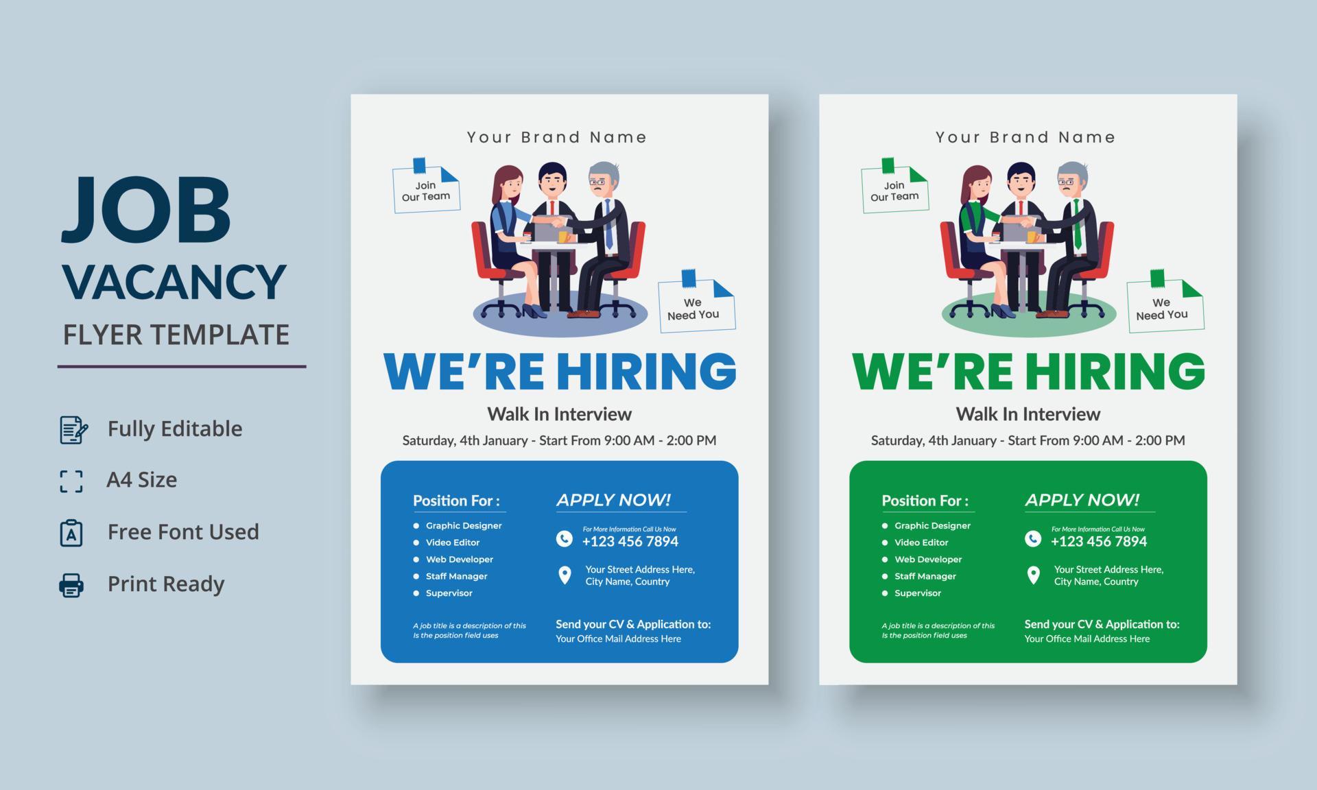 Job Vacancy Flyer Template, Job Recruitment Flyer, We are Hiring Job