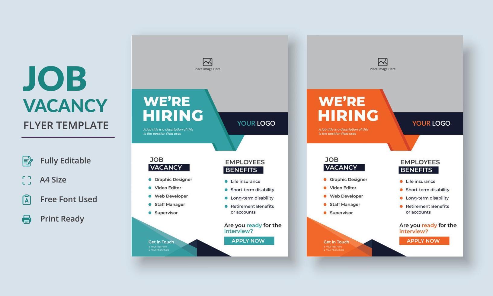 Job Vacancy Flyer Template, Job Recruitment Flyer, We are Hiring Job Flyer Template vector