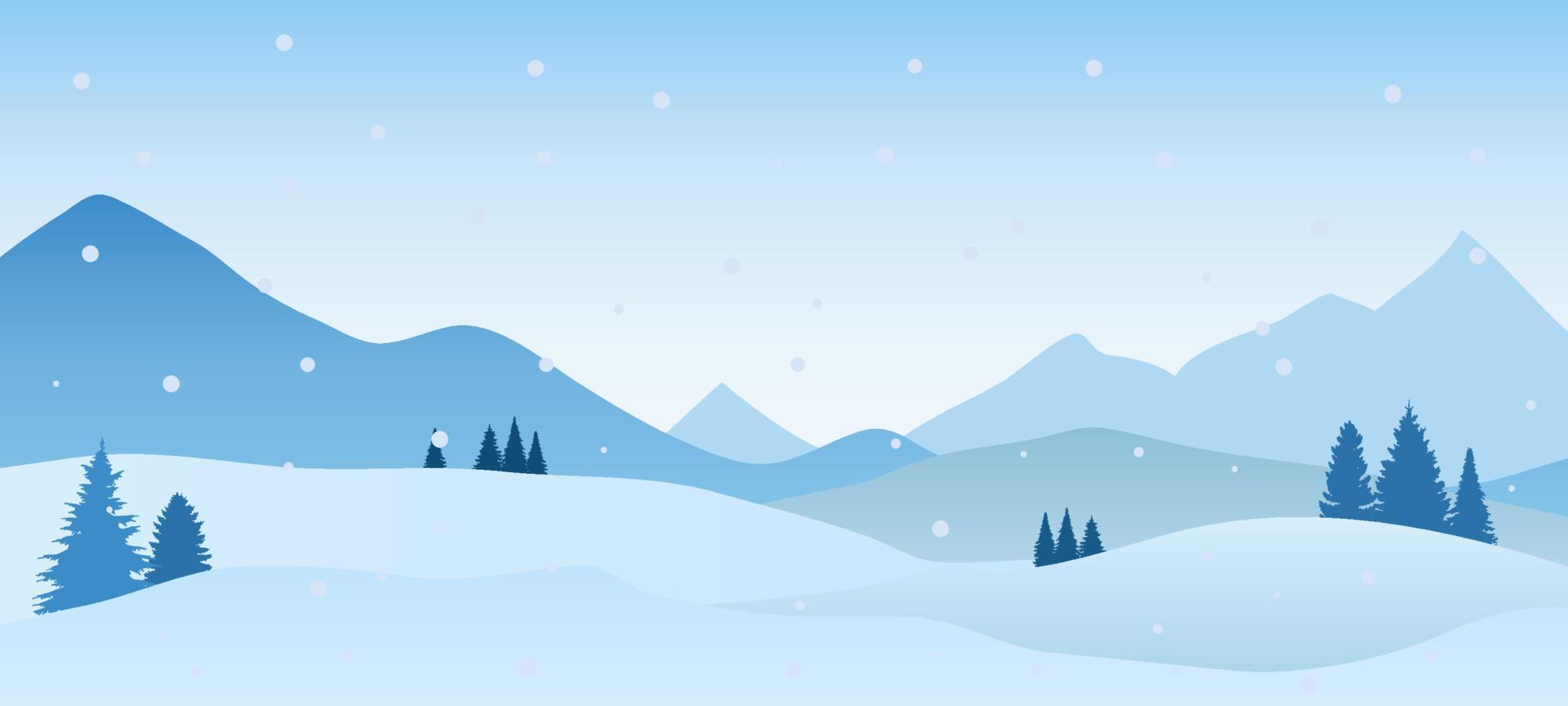 Winter snow scene with mountains, Christmas background with snow vector