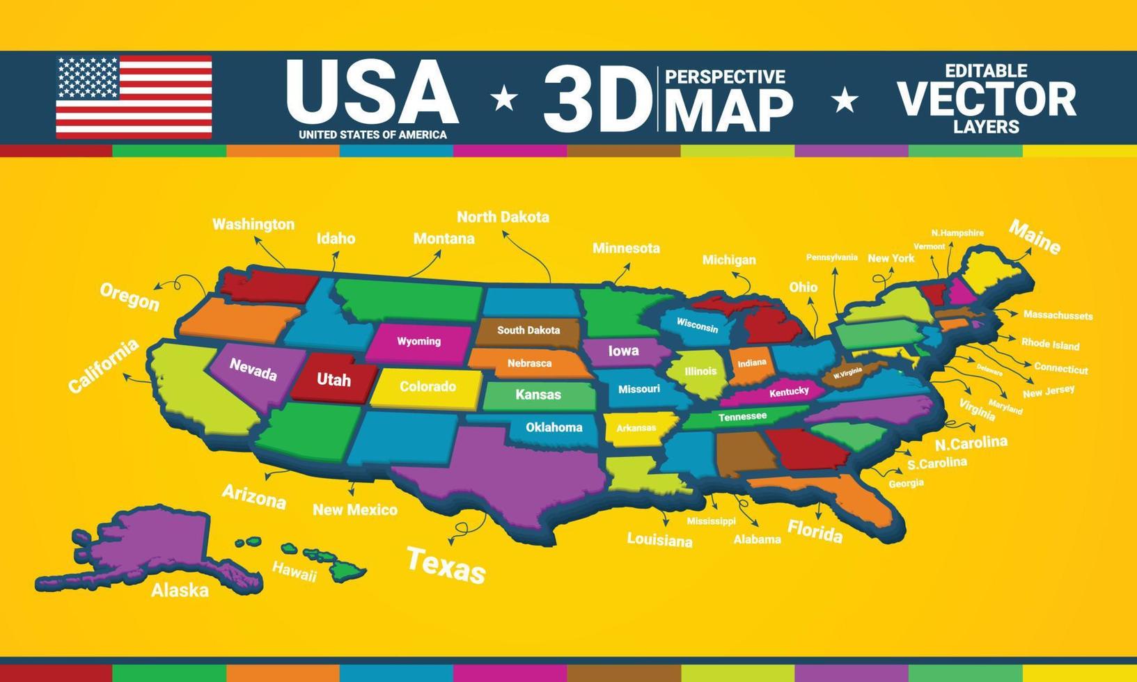 mapa de dibujo en perspectiva 3d de estados unidos de américa vector