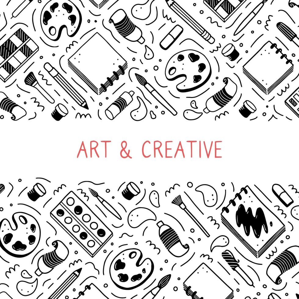Hand drawn set of creatives, visual art themes doodle element. Vector illustration.
