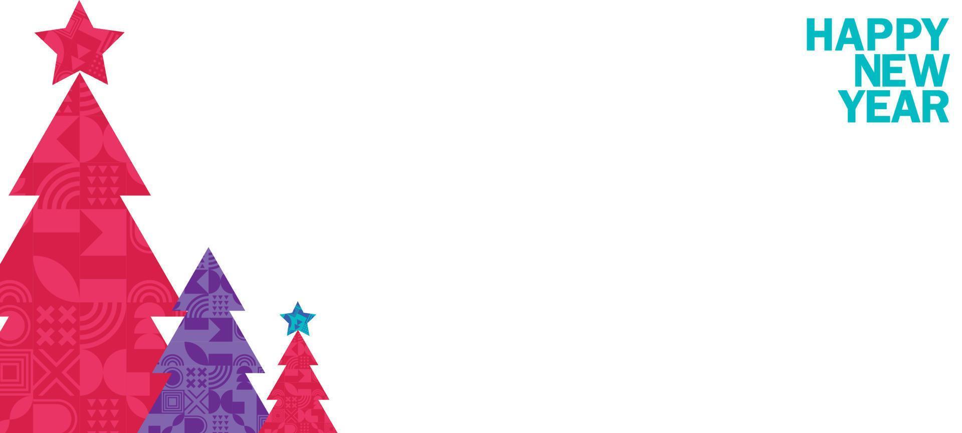 Merry Christmas and Happy New Year banner. Trendy modern Xmas design with abstract geometric elements, Christmas tree, snowflake, bunny, rabbit. Horizontal poster, greeting card, sale banner website vector