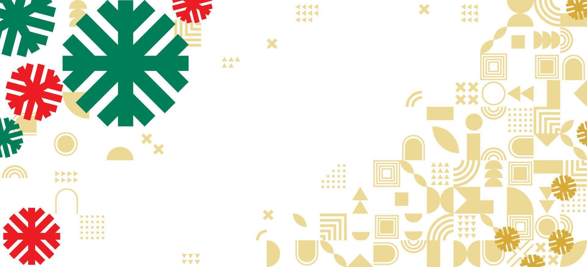 feliz navidad y feliz año nuevo banner horizontal geométrico. Diseño de concepto de Navidad moderno y brillante con copo de nieve. cartel simple, tarjeta de felicitación, banner de venta para el sitio web 2023 vector