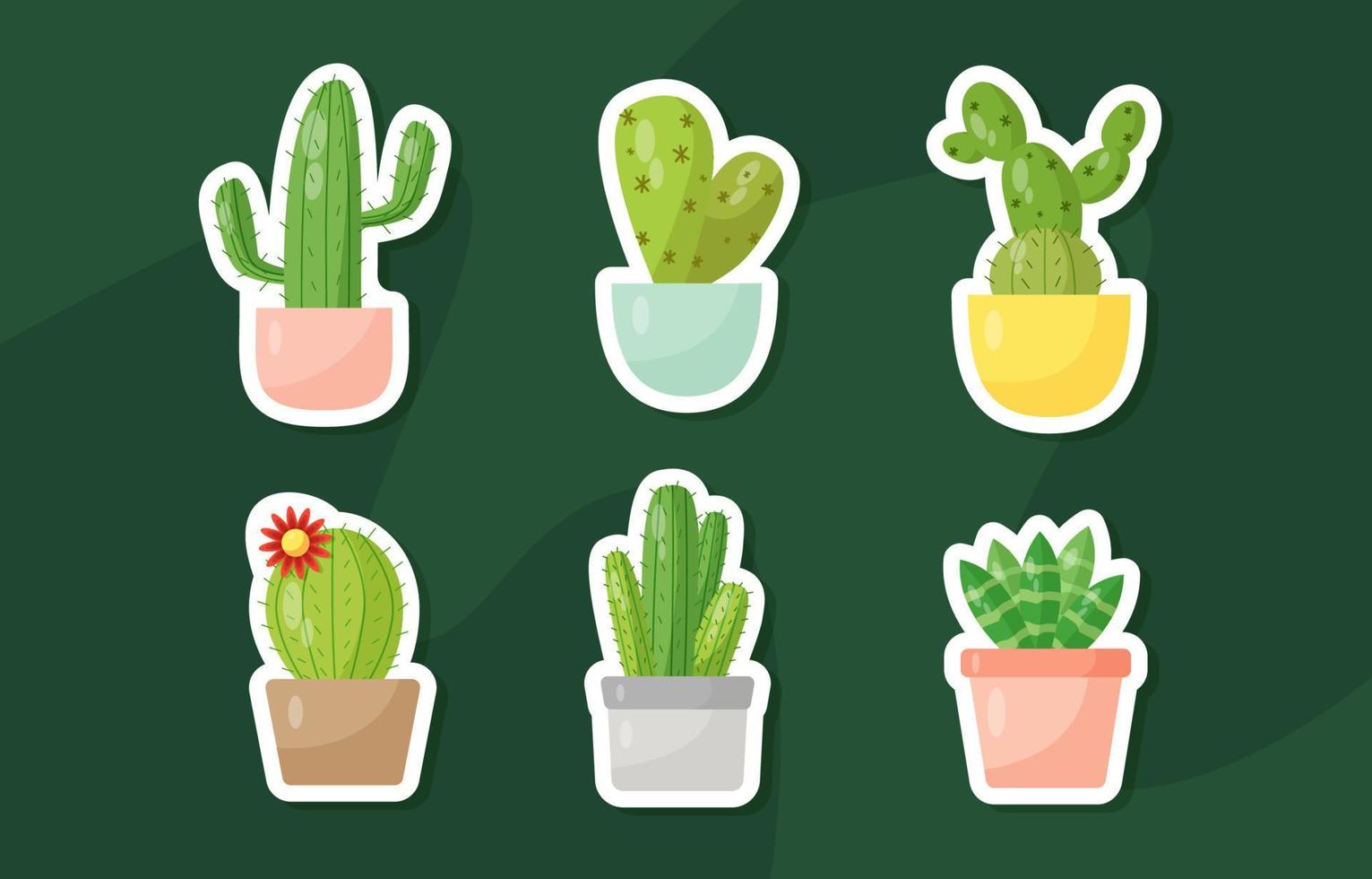 Set of Cute Flat Cactus Sticker vector