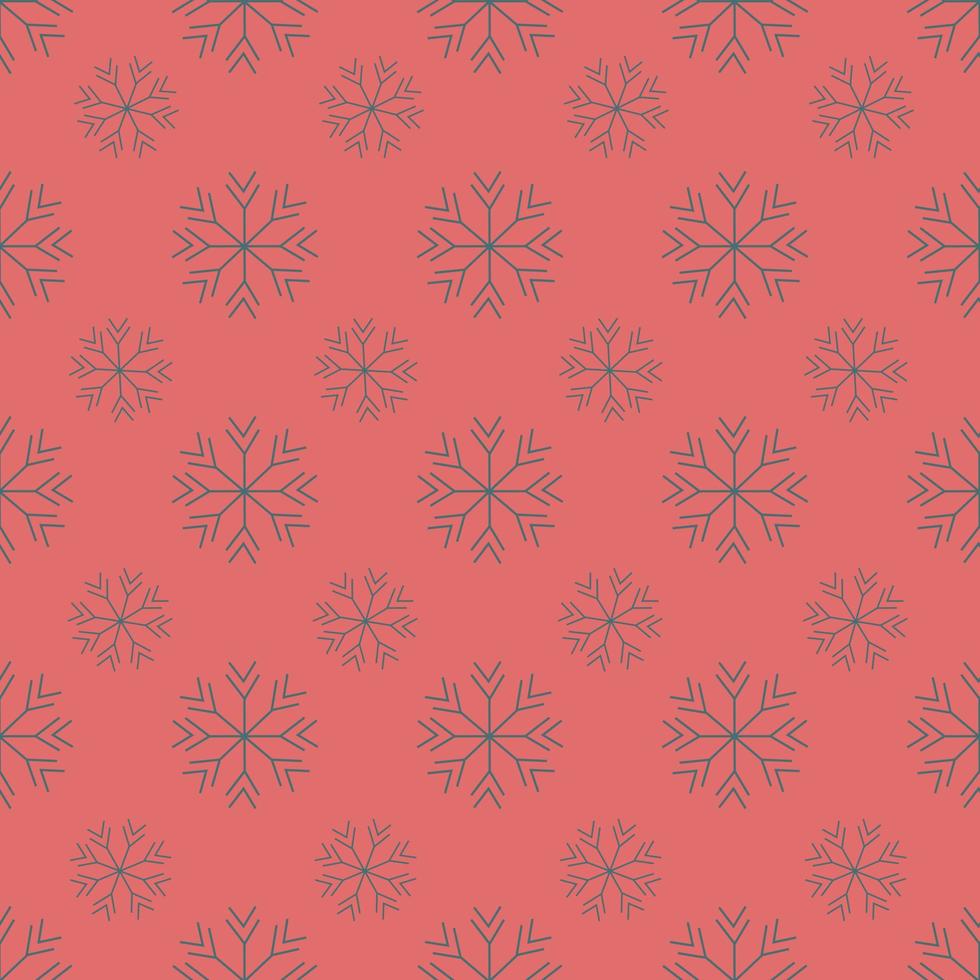 Christmas seamless background, blue snowflakes on coral background, holiday pattern, New Year decor vector