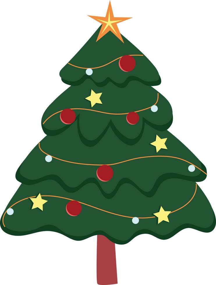 árbol de navidad decorado con bolas y guirnaldas con luces vector