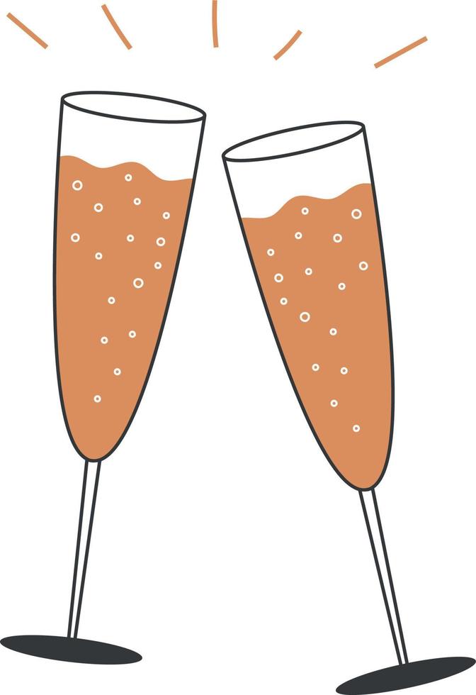 Two glasses of champagne in flat style, vector illustration on a white background