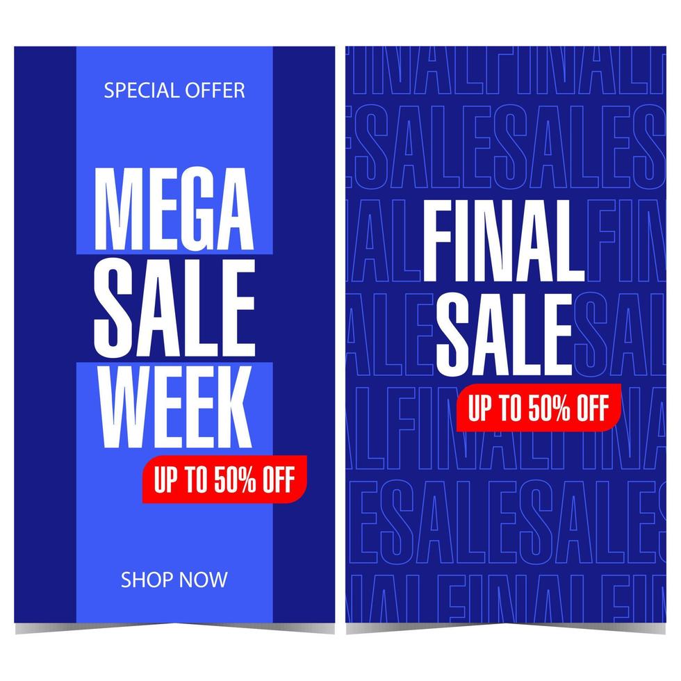 Vector banner for final mega sale week and discount shopping season during holidays, Black Friday or special offer promo marketing campaigns. Vertical sale poster, leaflet, flyer, brochure or booklet.
