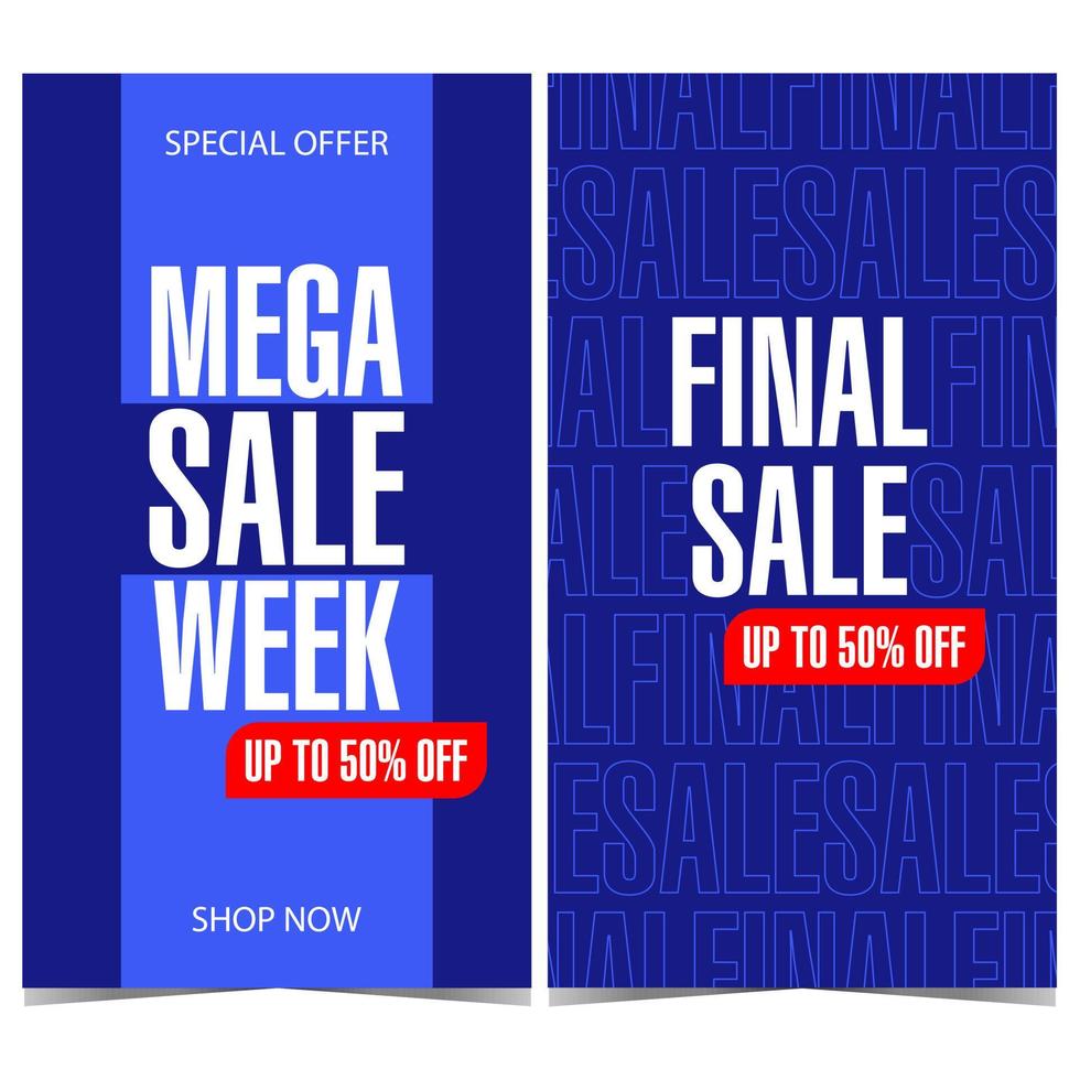 banner vectorial para la semana final de mega venta y la temporada de compras con descuento durante las vacaciones, el viernes negro o las campañas de marketing de promoción de ofertas especiales. cartel de venta vertical, folleto, volante, folleto o folleto. vector