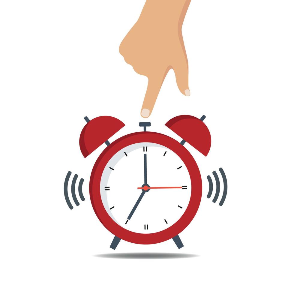 Hand with red alarm clock vector