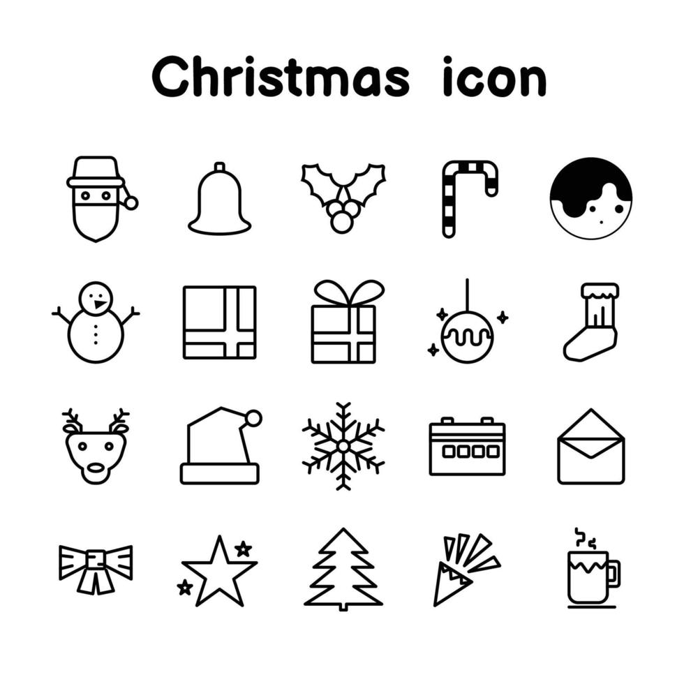 Set of christmas icons, outline style, isolated on white background, used in illustration and decorations for New Year, Thanksgiving. vector