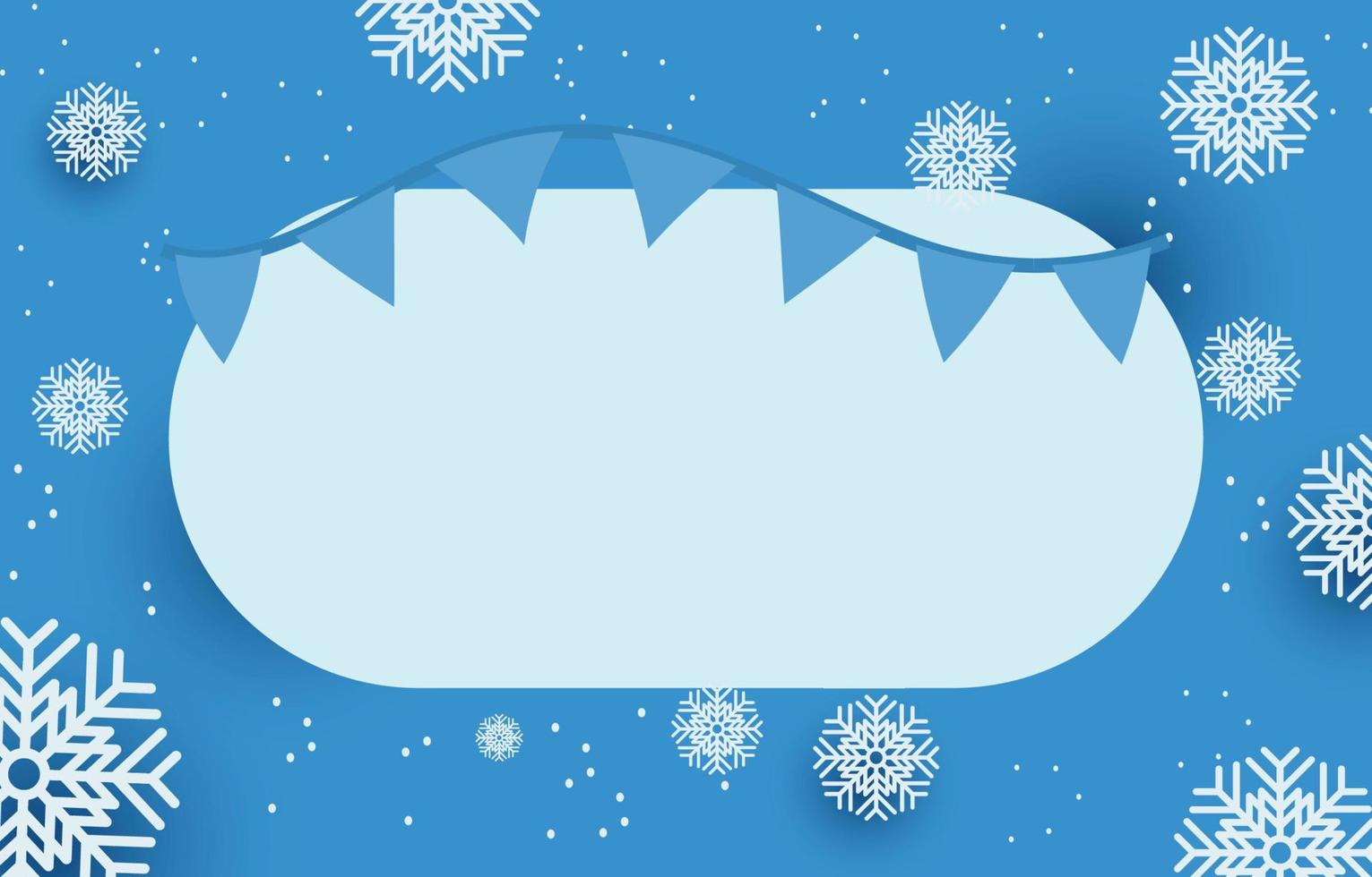 etiqueta cuadrada en blanco azul decorada con copos de nieve, ilustración vectorial de invierno, navidad y fondo de año nuevo. vector