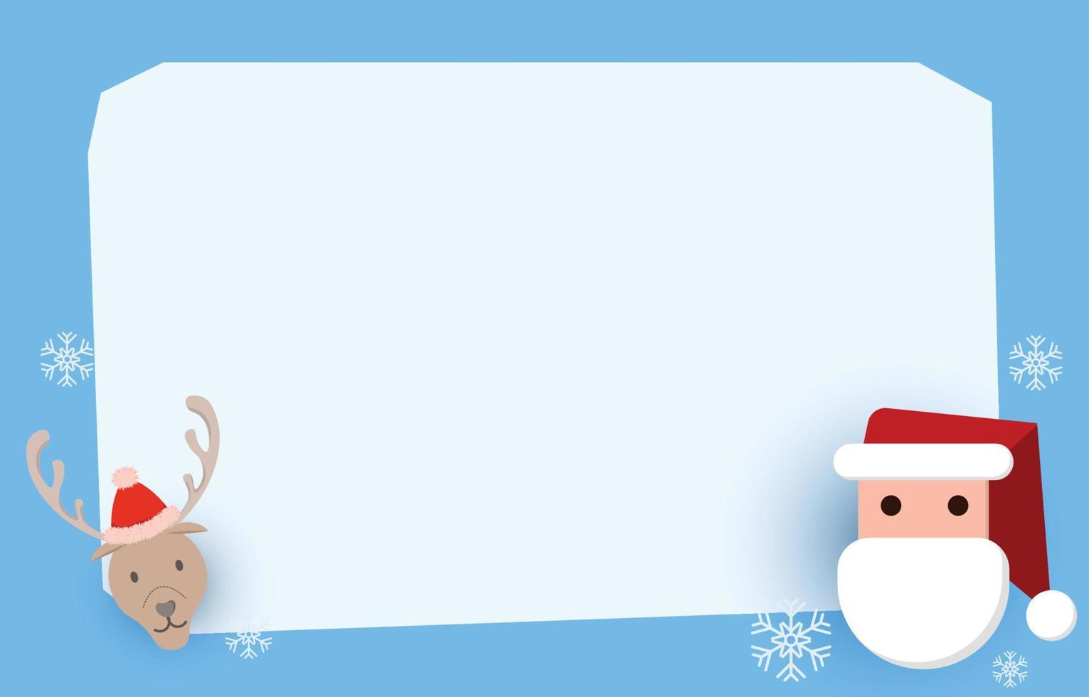 christmas background, blank paper decorated with santa cos and reindeer, new year greetings, vector illustration