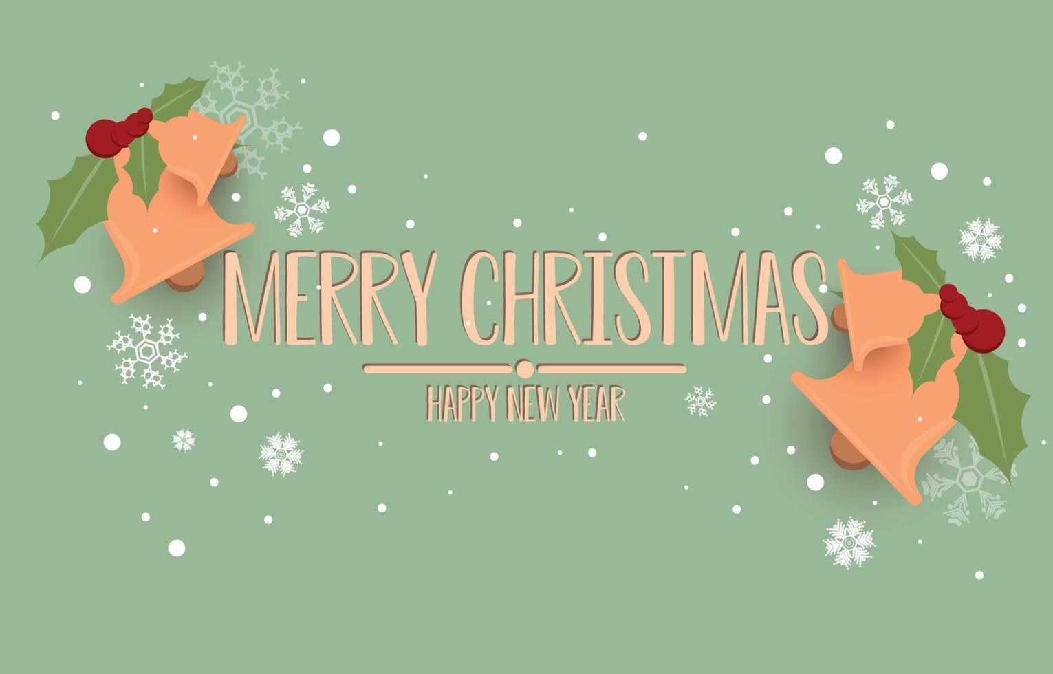vector de fondo de navidad con copos de nieve blancos y cascabeles con mensaje de feliz navidad y feliz año nuevo para papel tapiz o tarjetas de felicitación