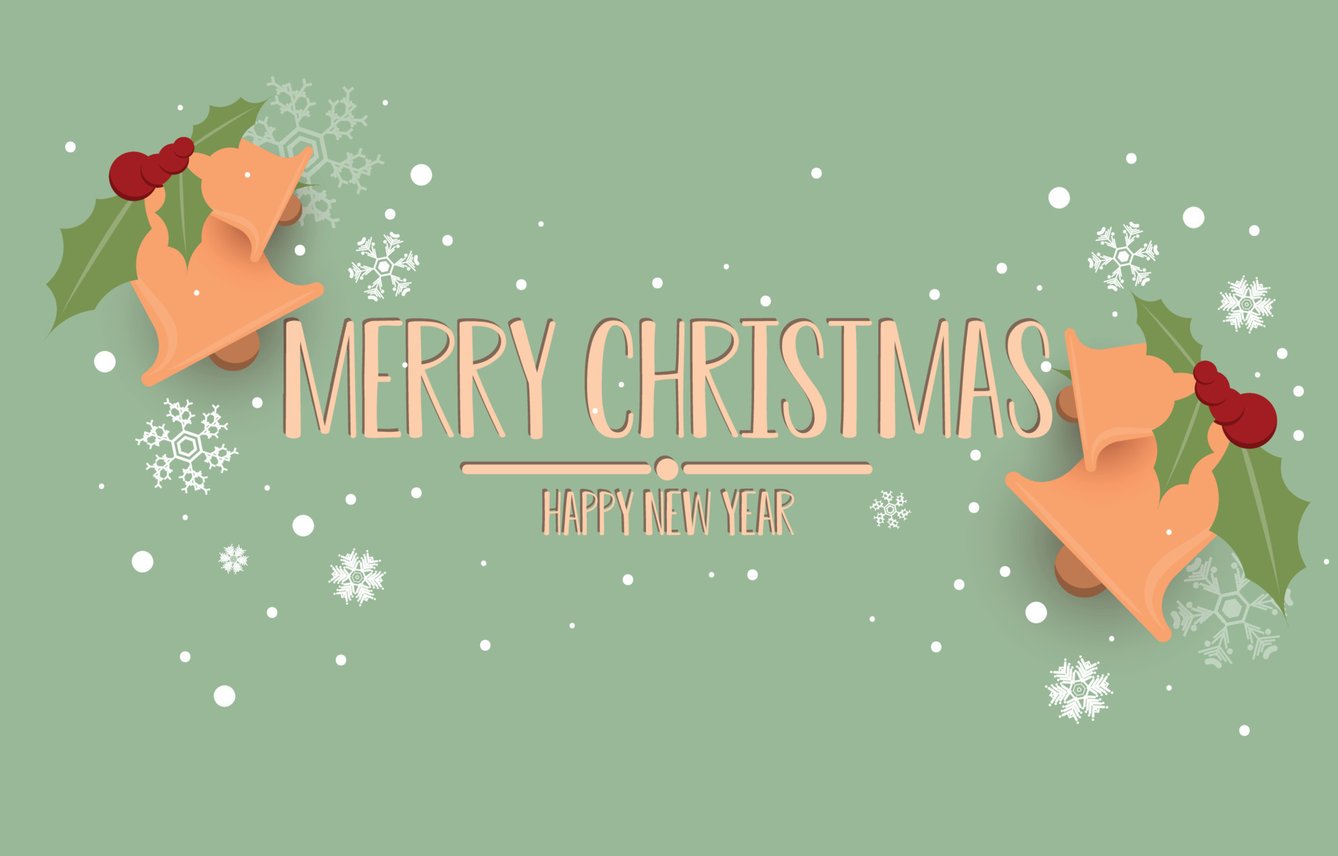 Christmas Background Vector with white snowflakes and jingle bells with