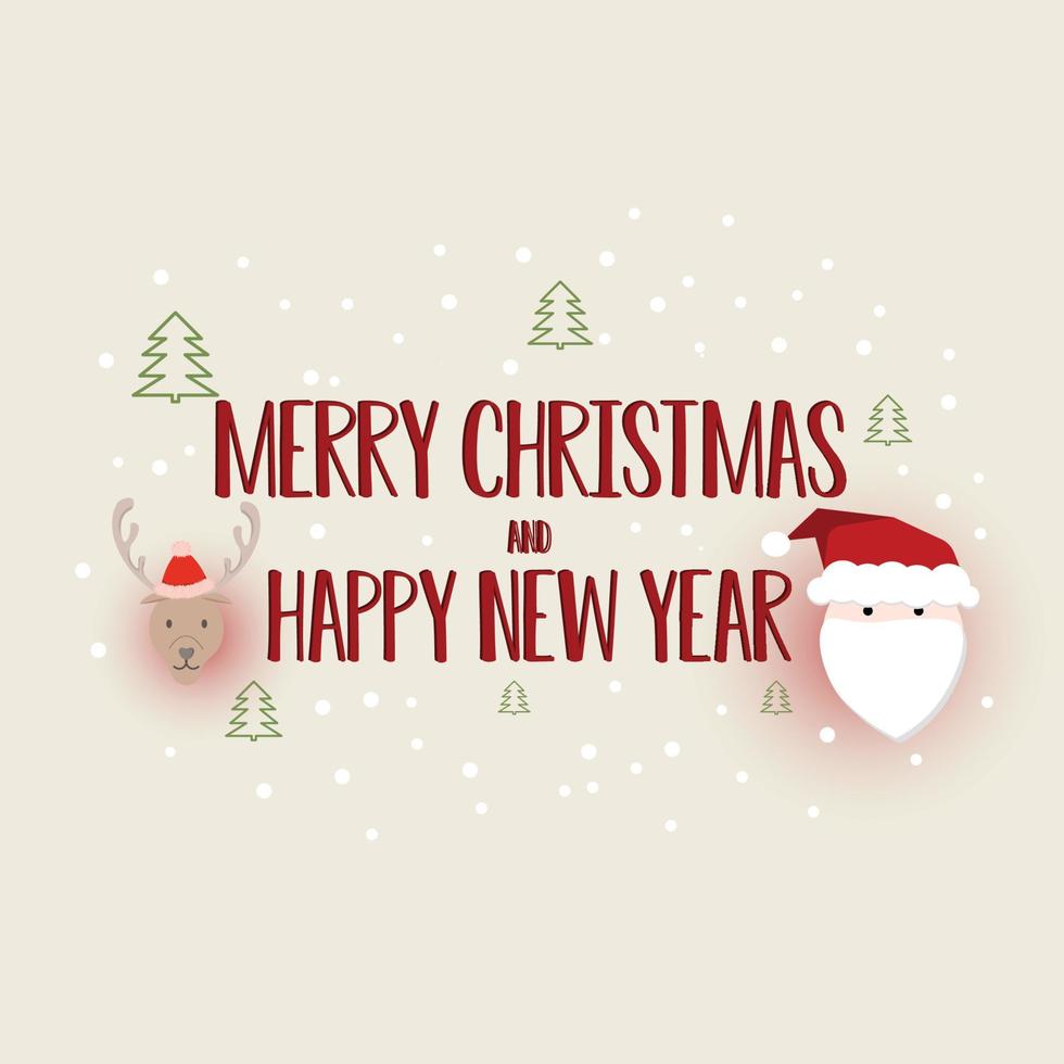 vector de fondo de navidad con copos de nieve blancos y árbol, santa con mensaje de feliz navidad y feliz año nuevo para papel tapiz o tarjetas de felicitación