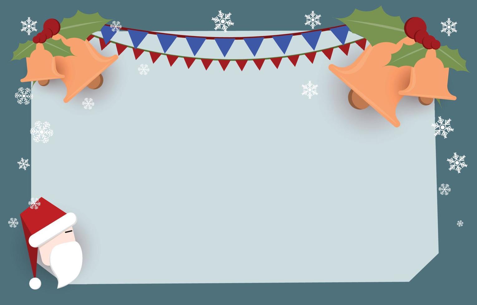 fondo de navidad con espacio en blanco, decorado con cascabeles y copos de nieve, banderas festivas, para año nuevo y festival de invierno, ilustración vectorial vector