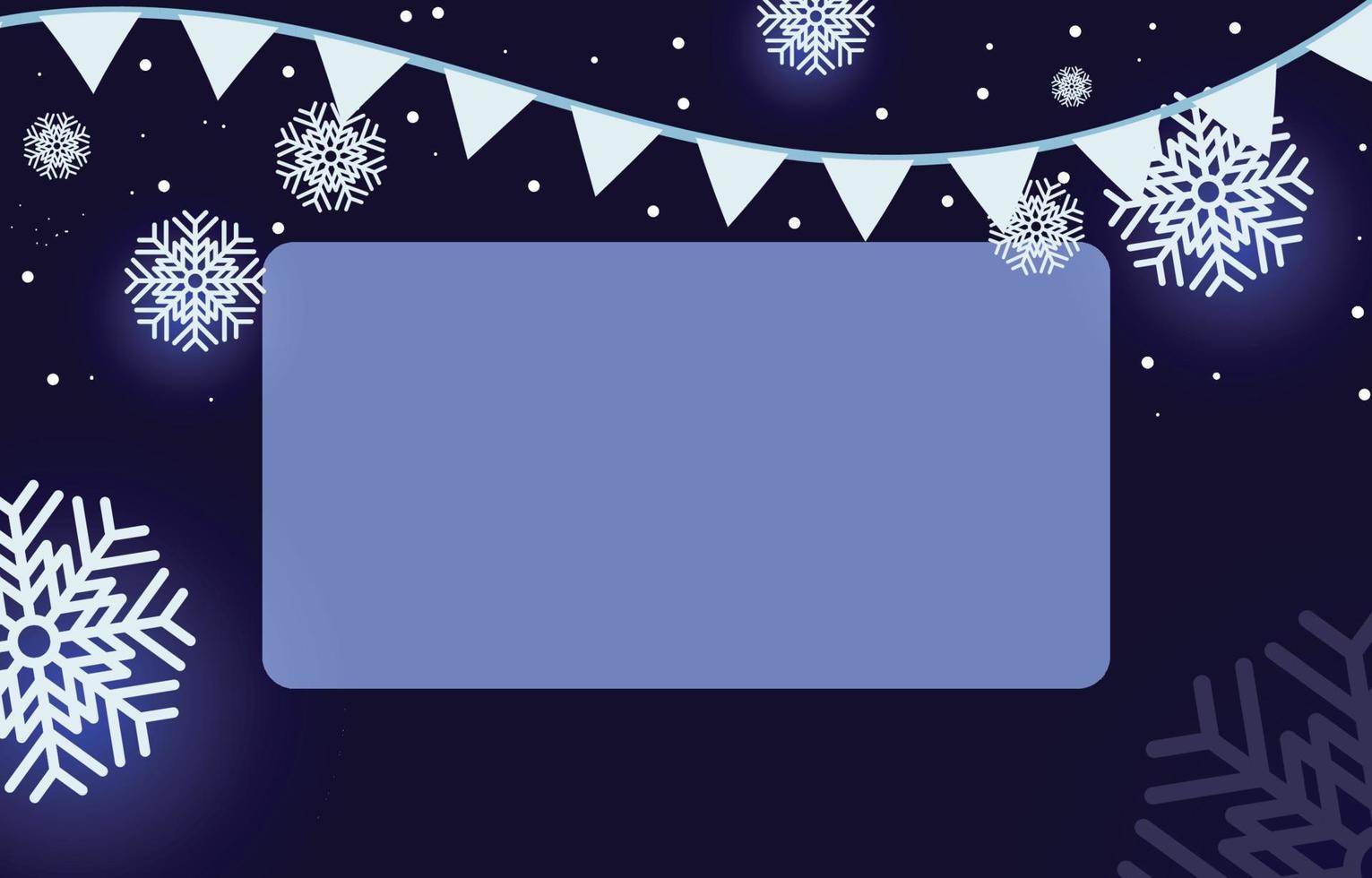 blue blank square label decorated with snowflakes and hanging flag vector illustration of winter. christmas and new year card.