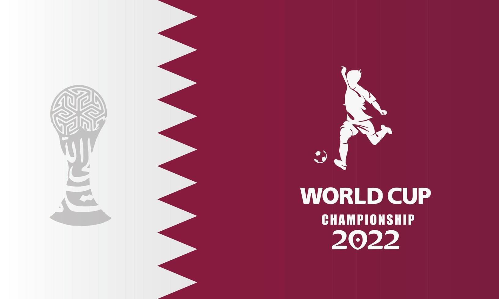 world football championship with qatar flag and football player silhouette banner vector