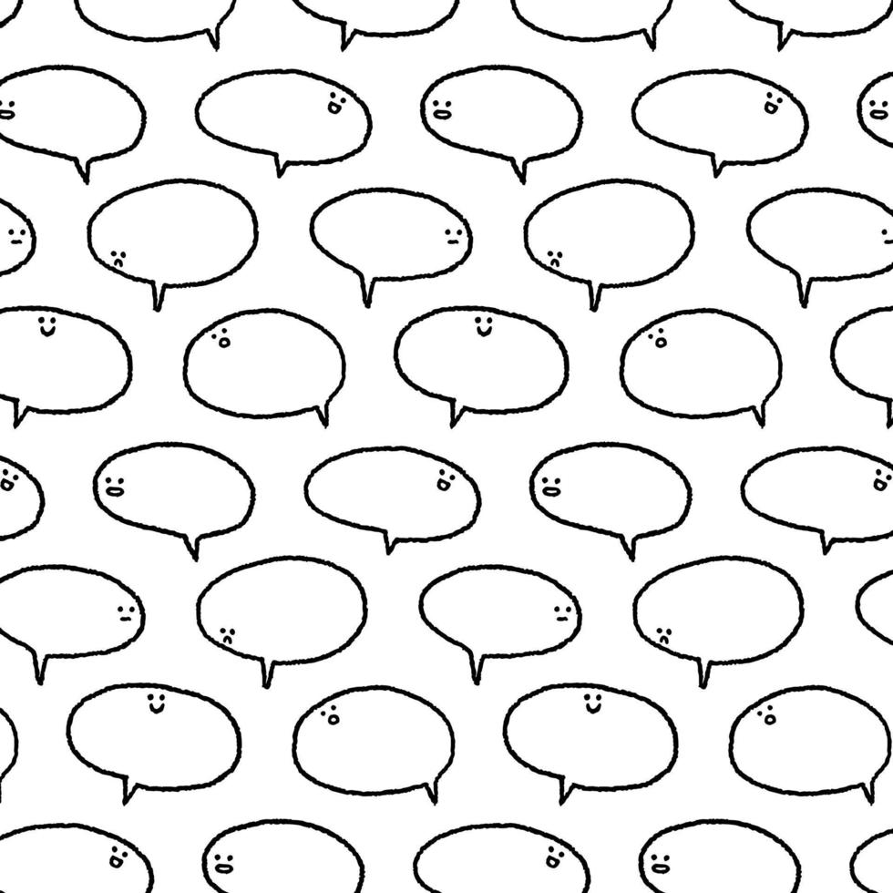 Hand drawn vector illustration of speech bubbles with face pattern.