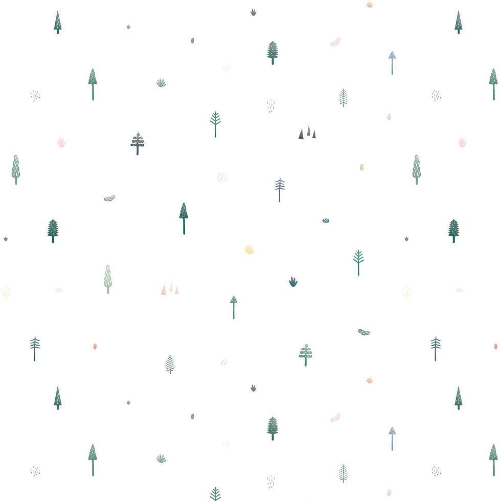 Seamless vector pattern with cute Christmas trees on white background. Pattern illustration in minimal cartoon style. Abstract doodle wallpaper.