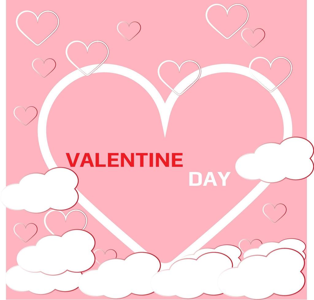 Background valentine day.Happy Valentine's day poster or voucher. Beautiful paper cut white clouds with white heart frame on pink background. vector