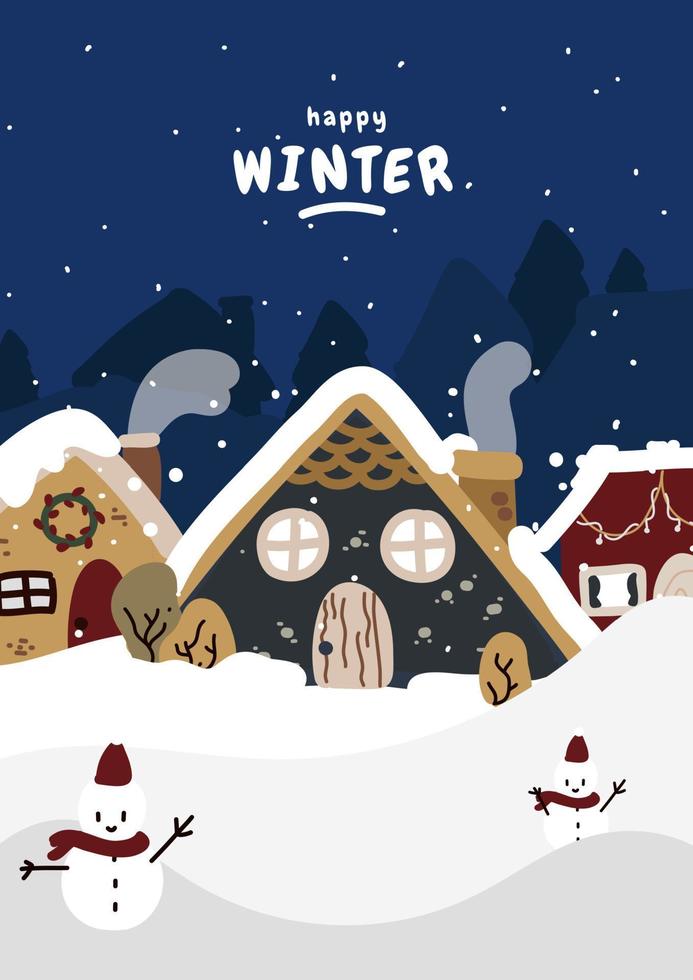 The roof of a snowy house in the village. Building covered in snow, winter village view. Village landscape with snowfall, blizzard and cold weather, Christmas atmosphere snowy house. vector