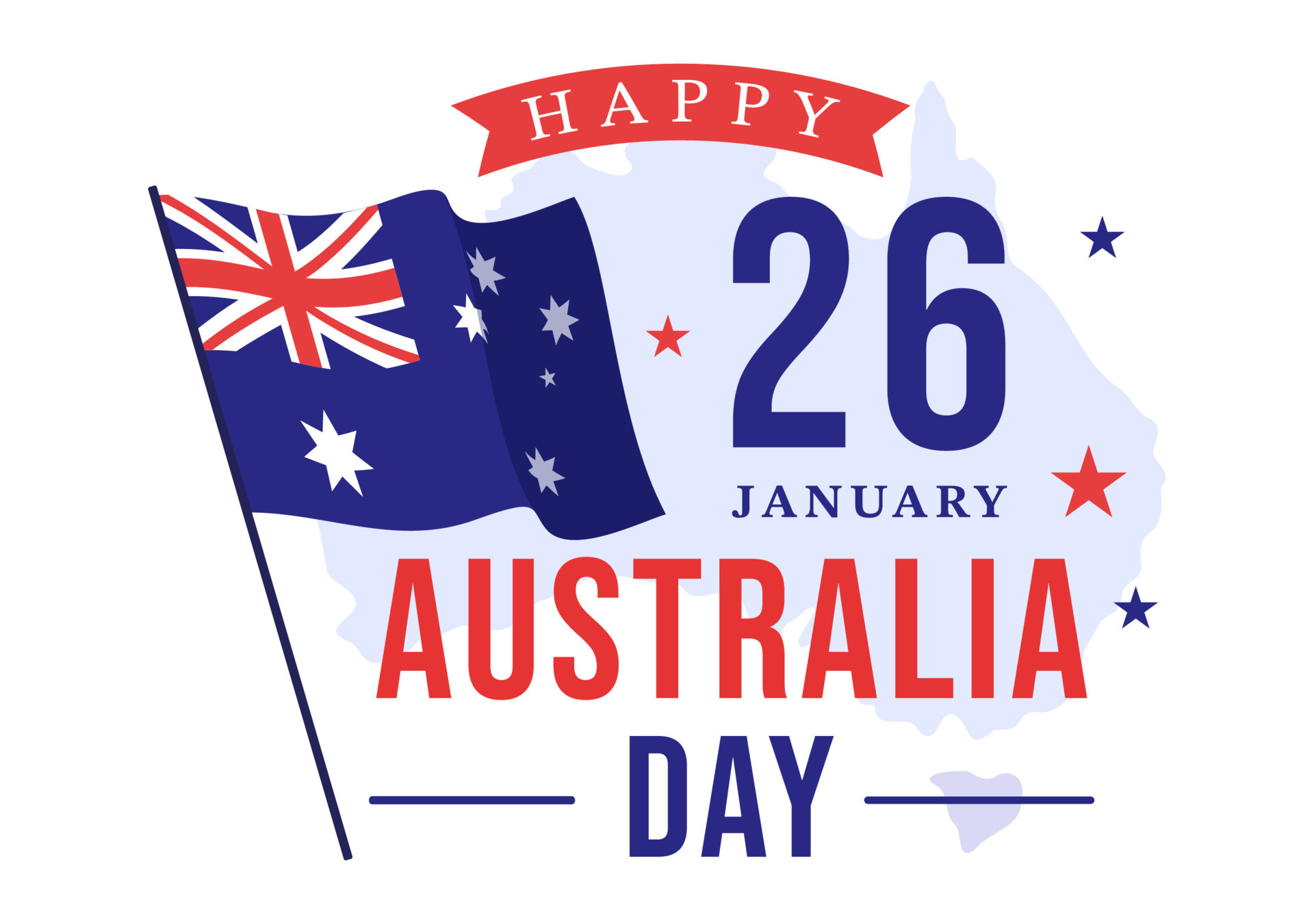 Happy Australia Day Observed Every Year on January 26th with Flags and Map to Diversity of