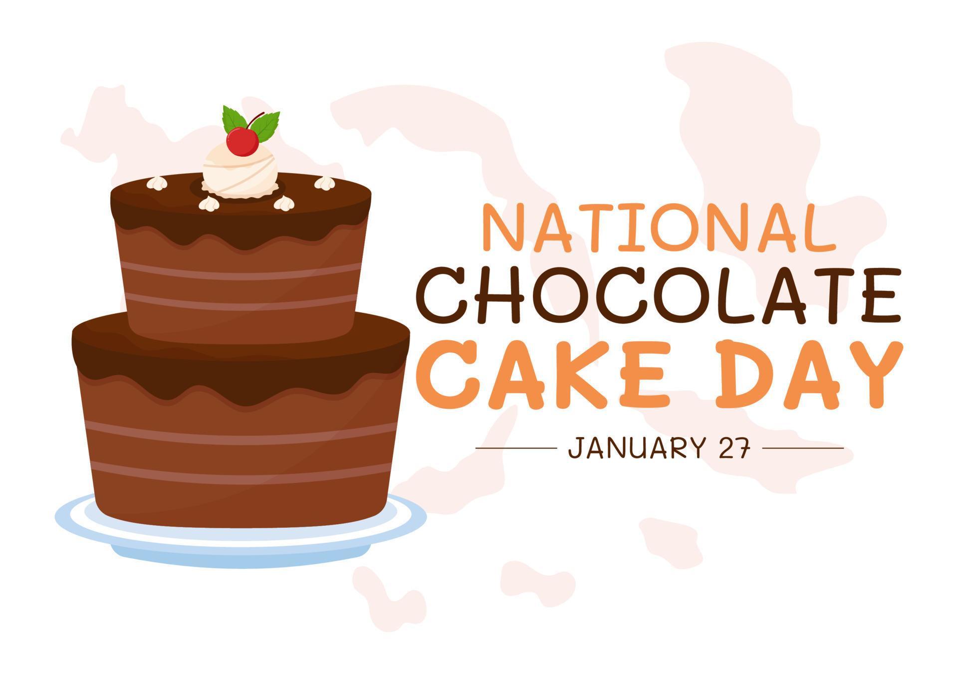 National Chocolate Cake Day Celebration On January 27 with Delicious Sweetness in Flat Cartoon