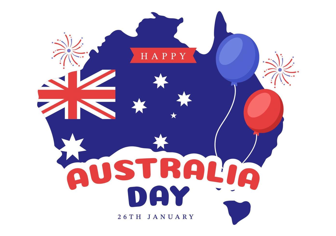 Happy Australia Day Observed Every Year on January 26th with Flags and Map to Diversity of Peoples in Flat Cartoon Hand Drawn Template Illustration vector