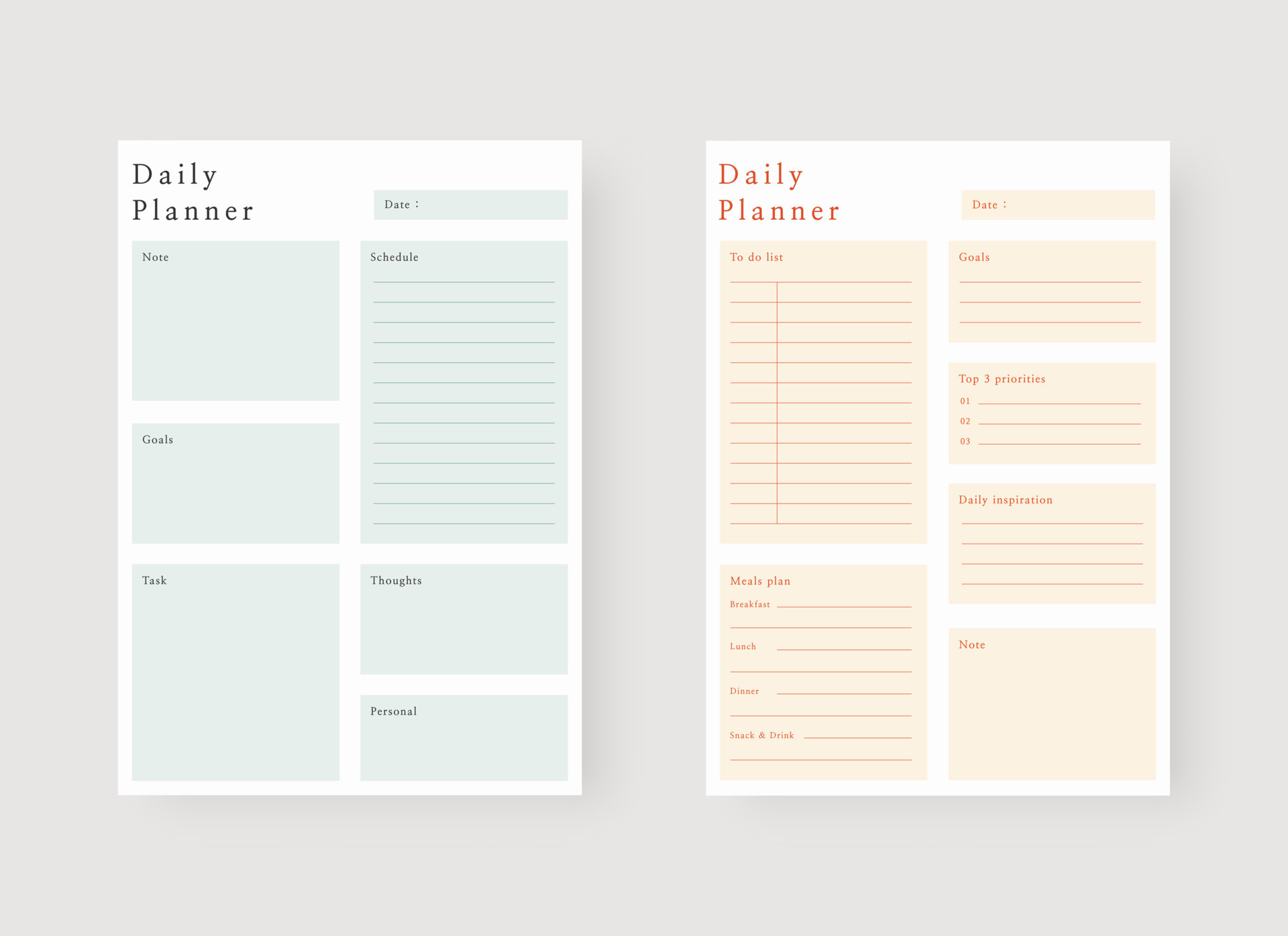Daily planner template. Set of planner and to do list. Modern planner
