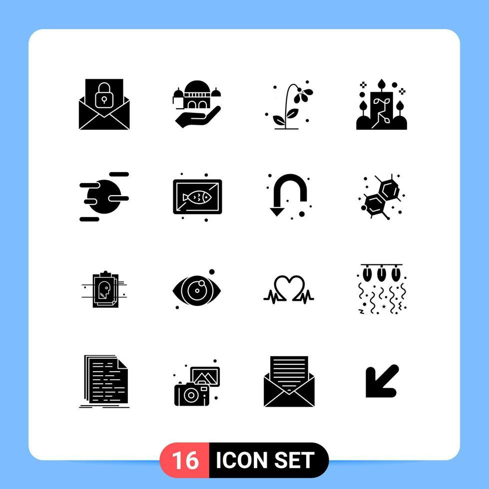 16 Universal Solid Glyph Signs Symbols of science light flora illumination spring Editable Vector Design Elements