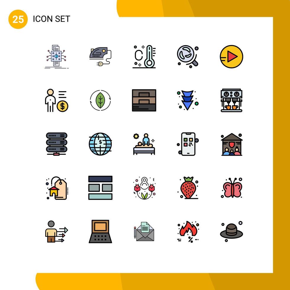 Set of 25 Vector Filled line Flat Colors on Grid for business school education machine science laboratory Editable Vector Design Elements
