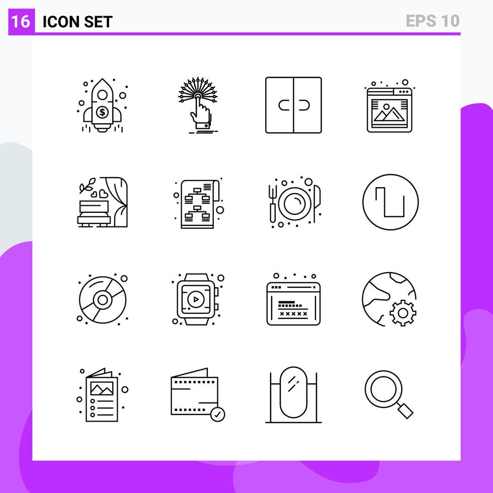 Set of 16 icons in Line style Creative Outline Symbols for Website Design and Mobile Apps Simple Line Icon Sign Isolated on White Background 16 Icons vector