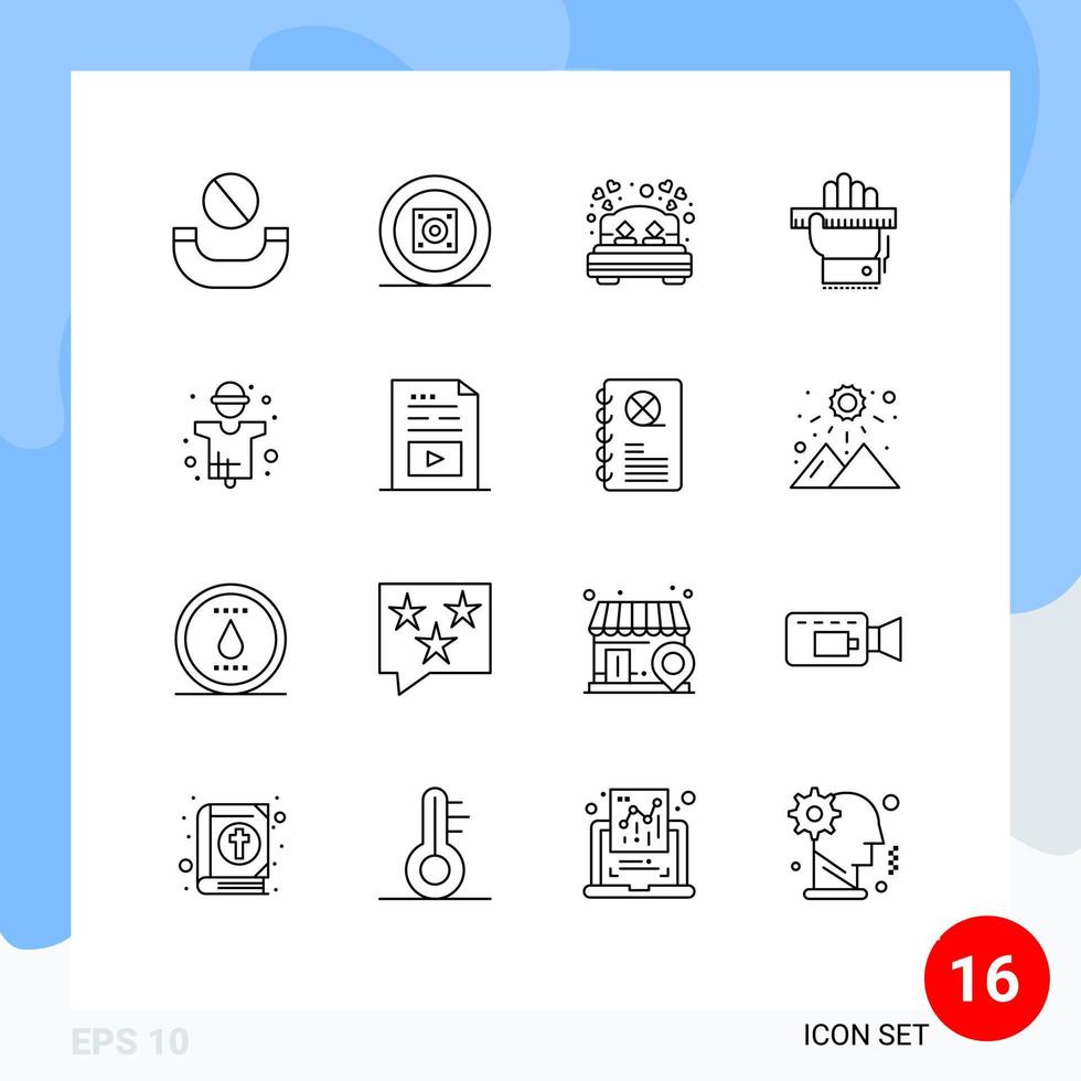 Modern Set of 16 Outlines Pictograph of farming ruler dating learning hand Editable Vector Design Elements