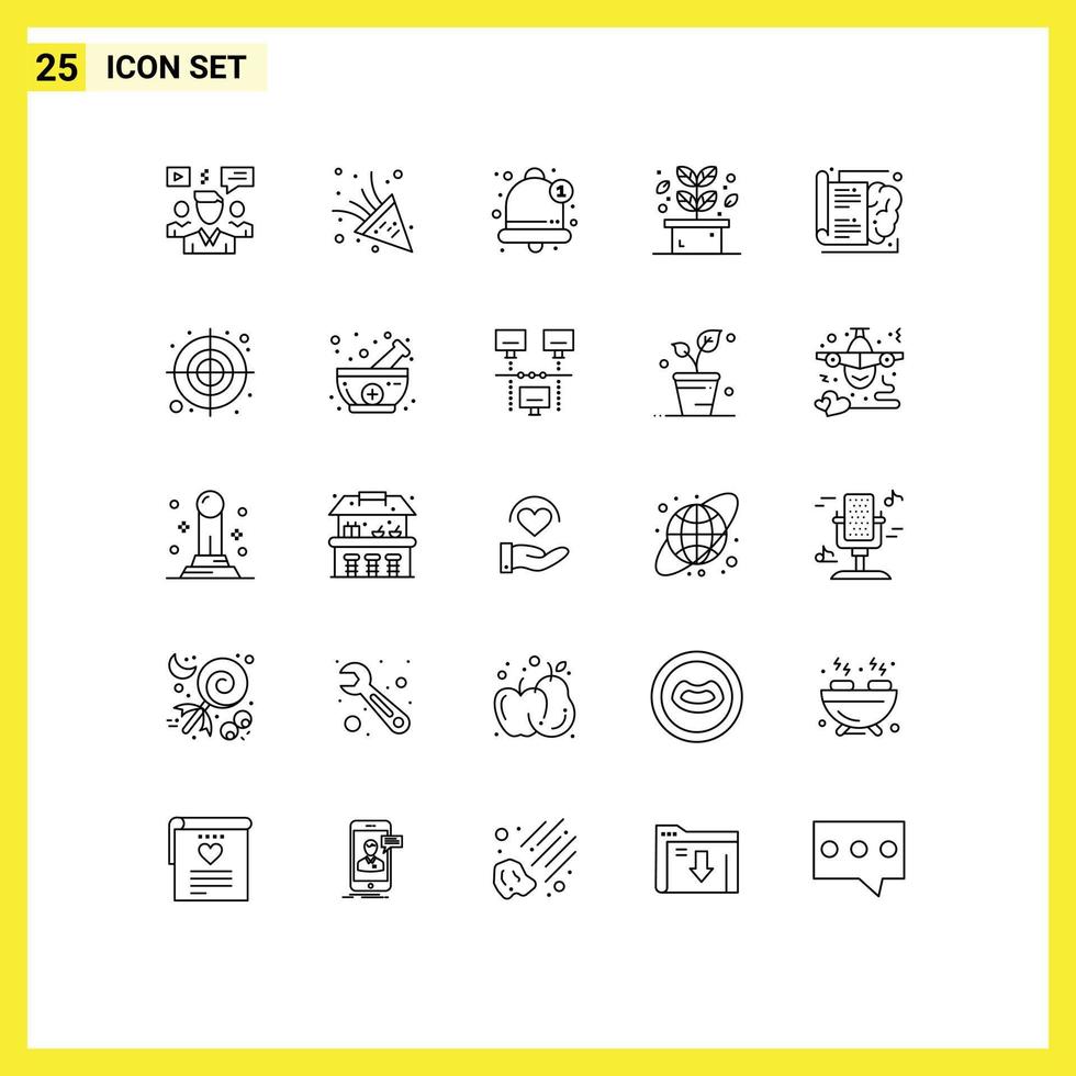 Pack of 25 creative Lines of brain spa alert plant herb Editable Vector Design Elements