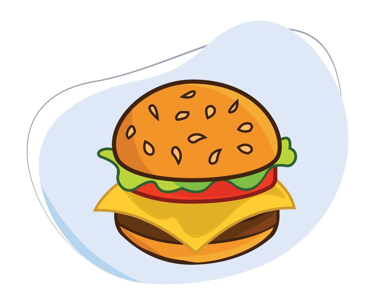 vector de dibujos animados de comida de hamburguesa. icono de hamburguesas. Ilustración de vector de icono plano de hamburguesa sabrosa jugosa aislado sobre fondo blanco.