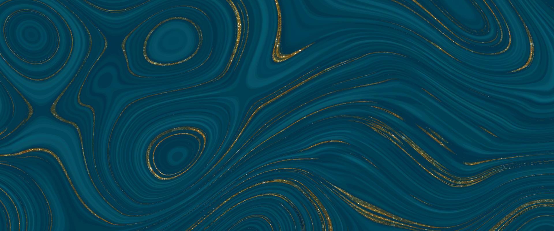 Abstract blue liquid texture with gold glitter. Luxury background. Dark blue with gold glitter liquid marble texture. Golden glitter ink painting abstract pattern background. for wallpaper, flyer, etc vector
