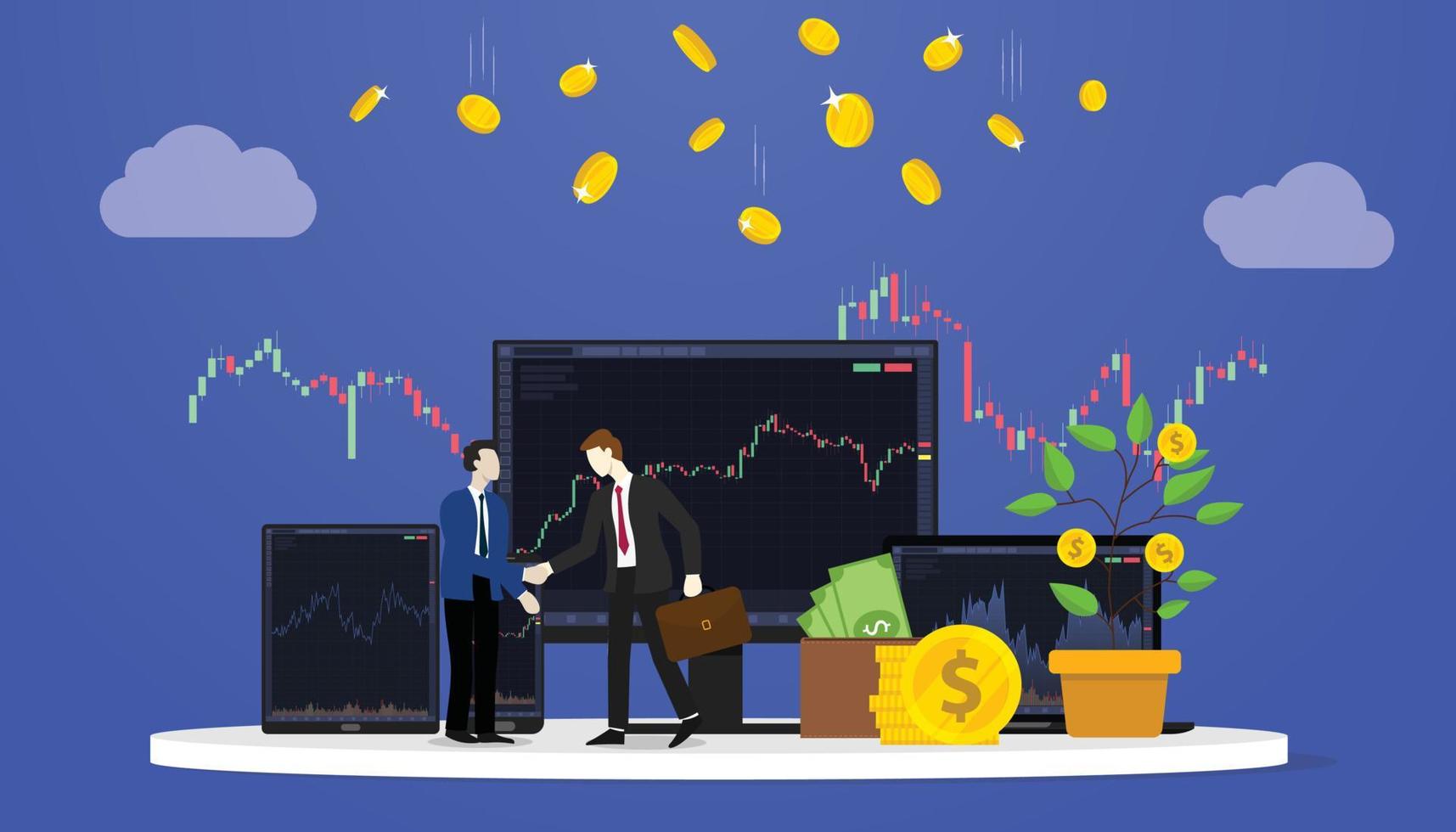 broker for stock market trading with candle stick background and financial things with modern flat style vector