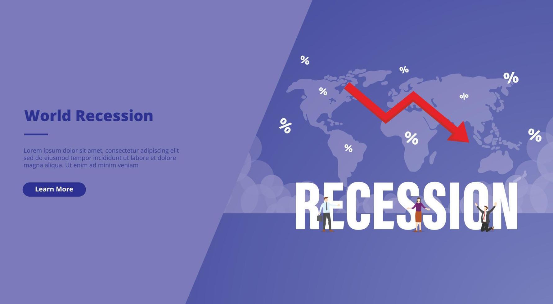 gran concepto de recesión económica para el banner de la plantilla de la página de inicio del sitio web o la portada de la presentación de diapositivas vector