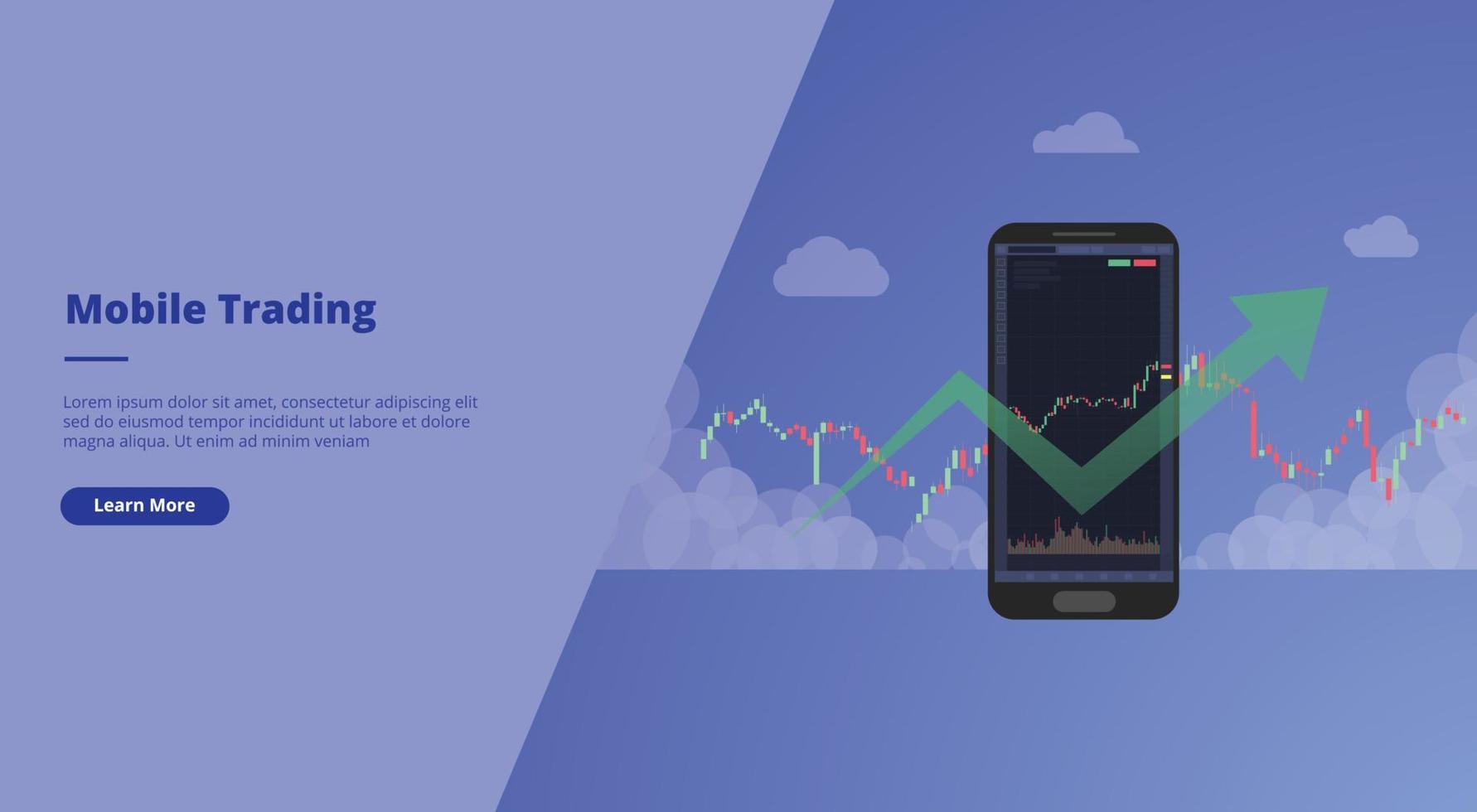 mobile trading stock market concept for website landing homepage template banner or slide presentation cover vector