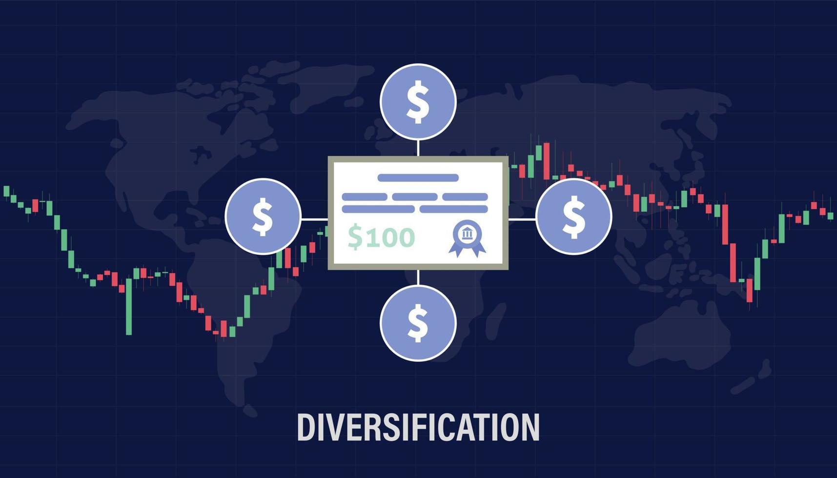 diversification concept for stock market trading allocating money investment asset with modern flat style vector