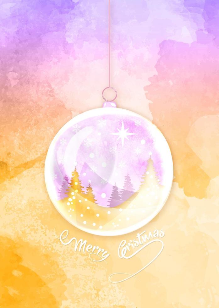 forma de bola de feliz navidad. fondo de navidad de vacaciones de invierno, estilo acuarela colorido dibujado a mano. tarjeta de felicitación de navidad, globo de nieve y bosque de invierno en el interior. ilustración vectorial vector