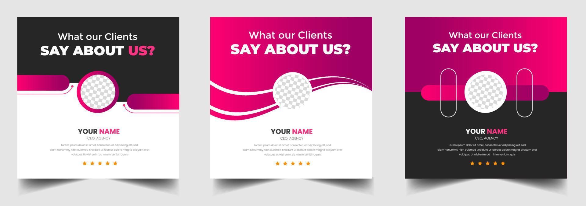 Customer feedback testimonial social media post web banner template. client testimonials social media post banner design template with red color vector