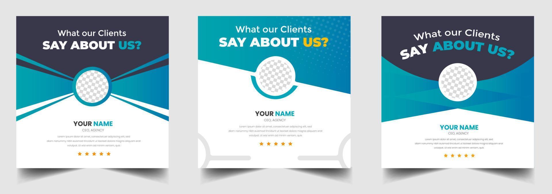 Customer feedback testimonial social media post web banner template. client testimonials social media post banner design template with green color vector